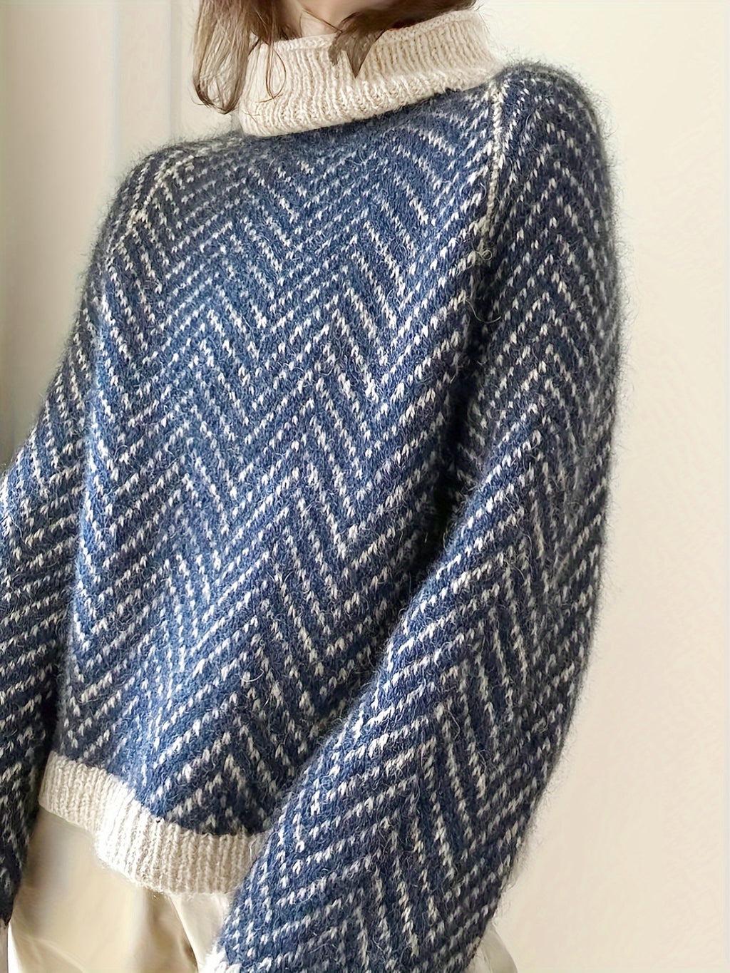 Herringbone Knit Turtleneck Sweater