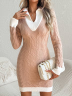 Cable-Knit Contrast Collar Mini Dress