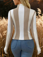 Two-Tone Ribbed Turtleneck Sweater