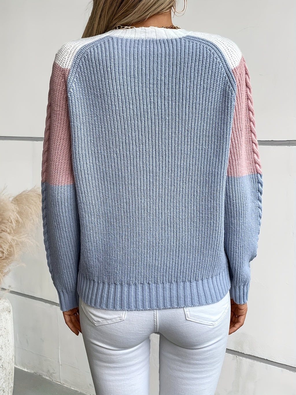 Chevron Color Block Cable Knit Sweater
