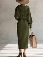 Hooded Zip-Front Midi Dress