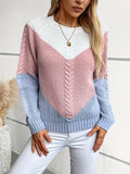 Chevron Color Block Cable Knit Sweater