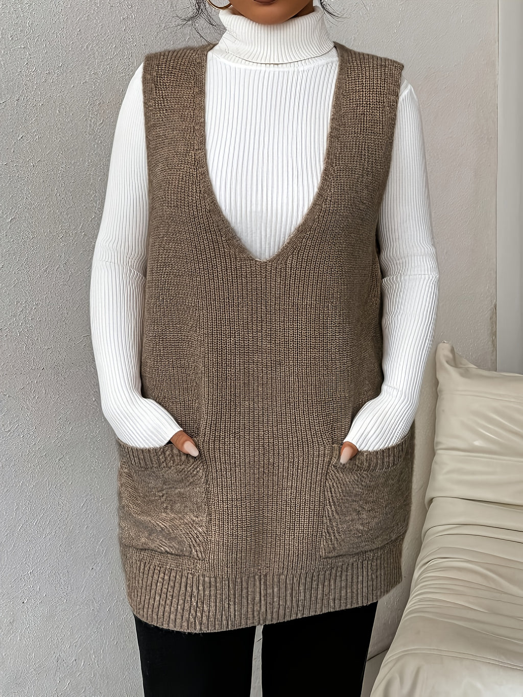 Oversized Deep V-Neck Knit Vest