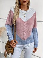 Chevron Color Block Cable Knit Sweater
