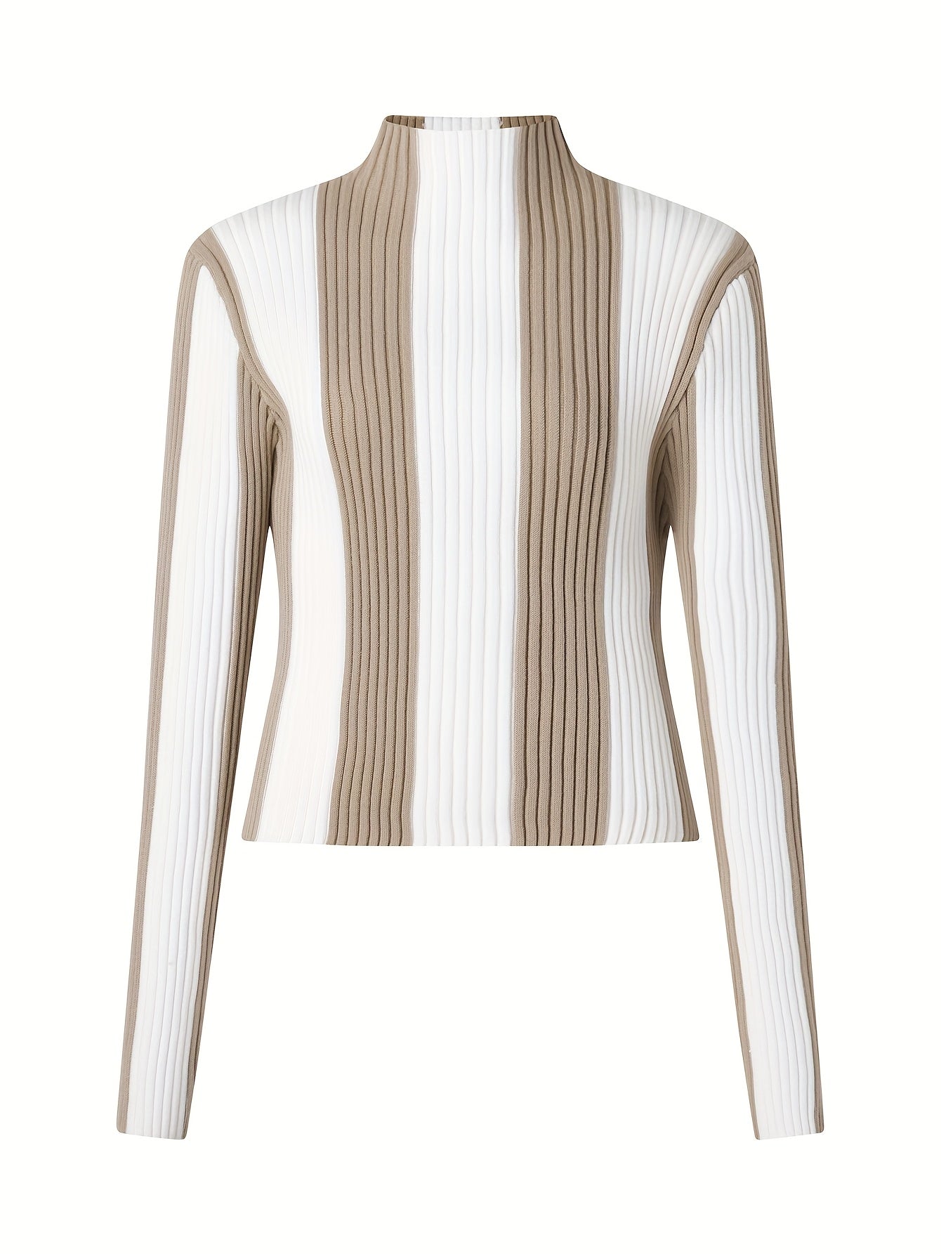 Two-Tone Ribbed Turtleneck Sweater