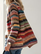 Multicolor Striped Fuzzy Knit Cardigan