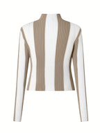 Two-Tone Ribbed Turtleneck Sweater