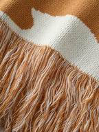Abstract Print Fringed Knit Dress