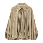 Women's Puffed Bomber Jacket Oversized Streetwear Casual Batwing Sleeve Lapel Collar Zip Front Pleated Shirts