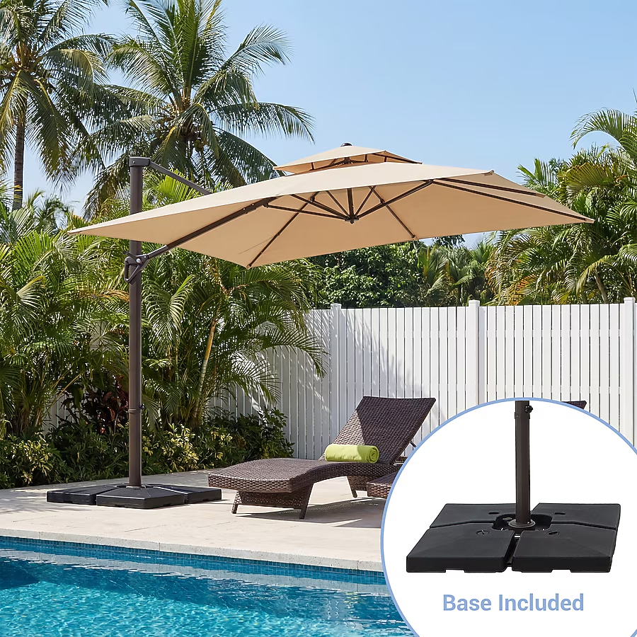 Solar LED Aluminum Cantilever Umbrella With Base