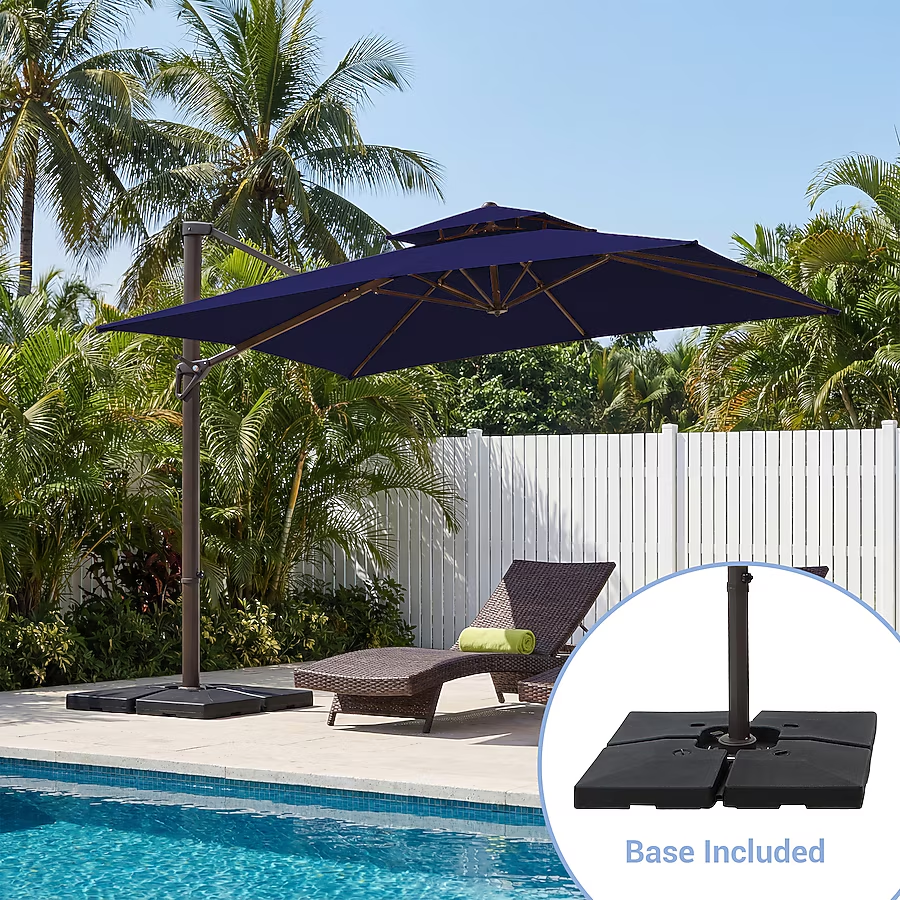 Solar LED Aluminum Cantilever Umbrella With Base