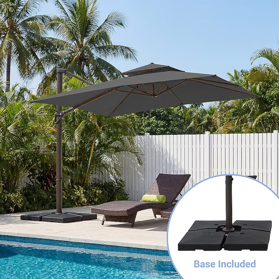 Solar LED Aluminum Cantilever Umbrella With Base