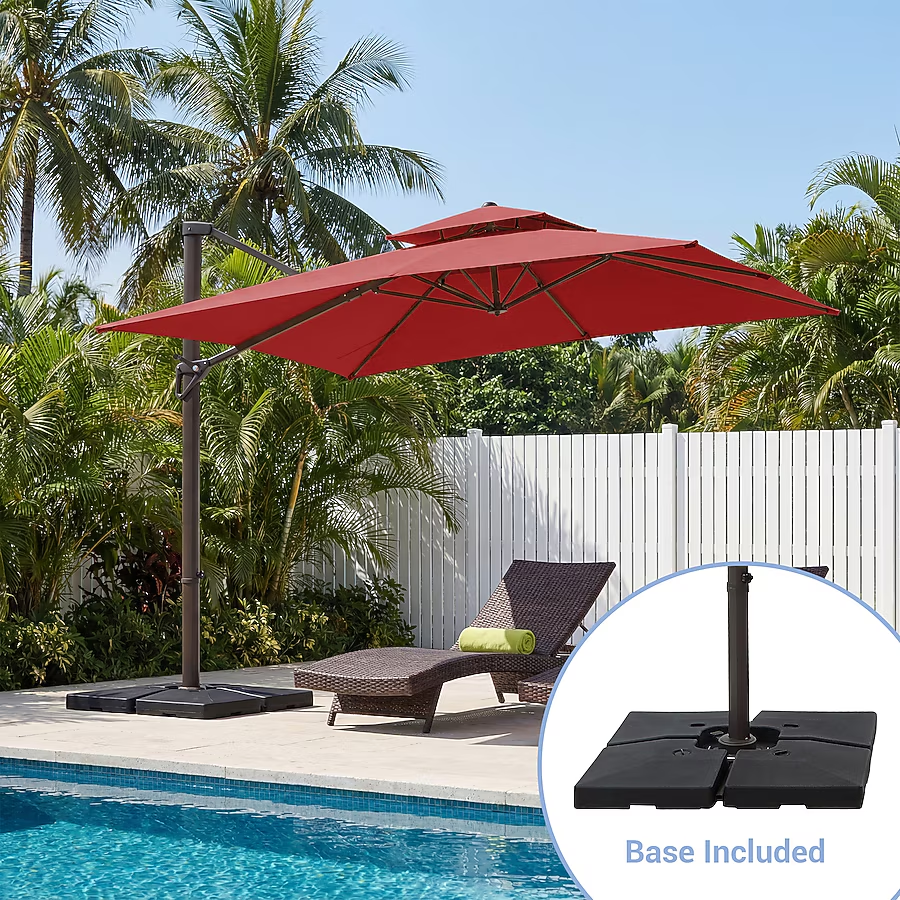 Solar LED Aluminum Cantilever Umbrella With Base