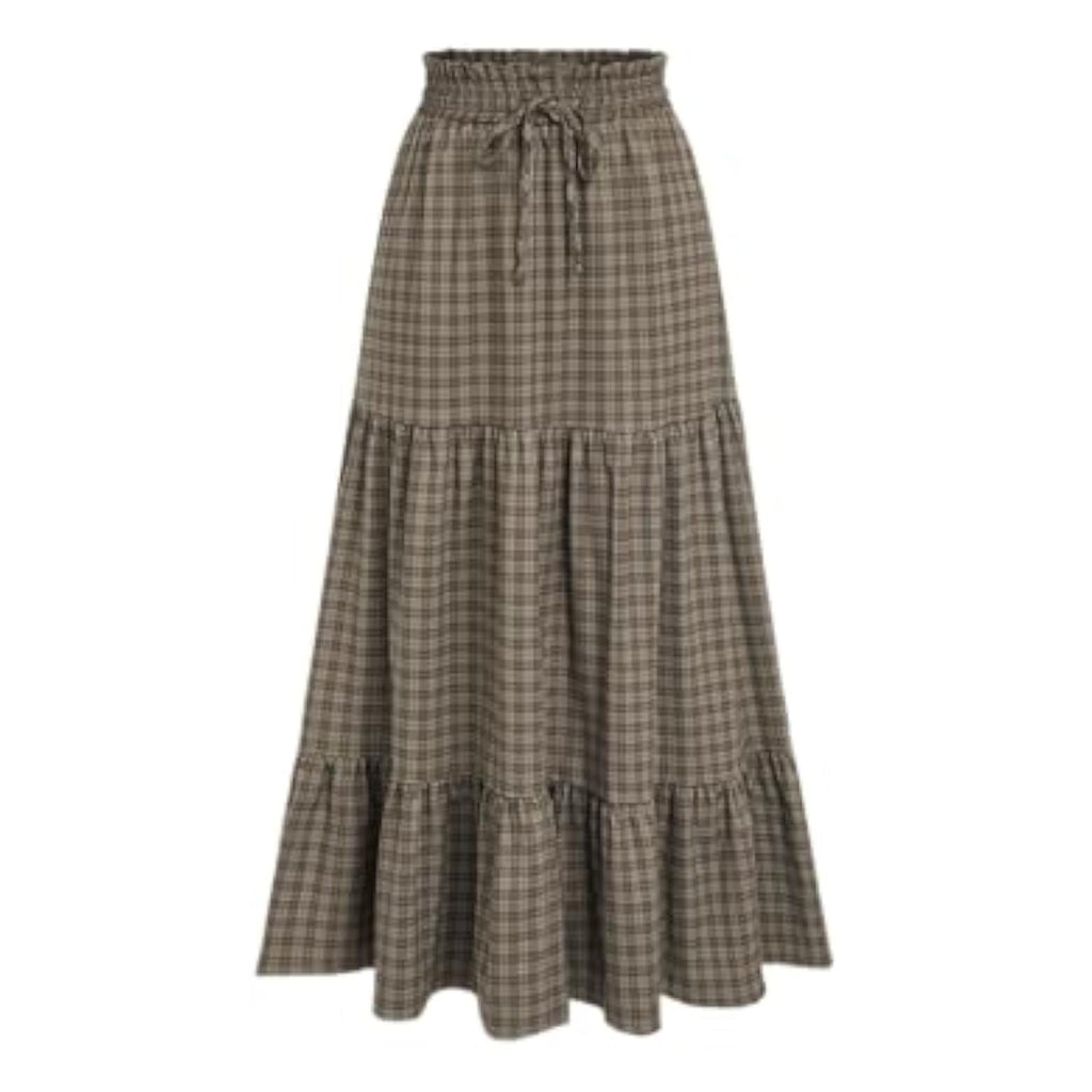 Elastic Waist Check Knotted Tiered Maxi Skirt