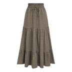 Elastic Waist Check Knotted Tiered Maxi Skirt
