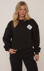Long Sleeve Crew Neck Fluffy Swirl Detail Sweatshirt In Black