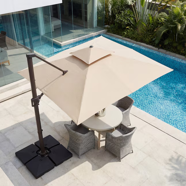 Solar LED Aluminum Cantilever Umbrella With Base