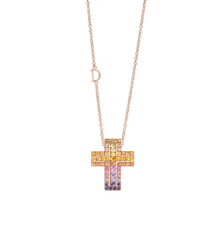 belle Époque Pink gold and rainbow sapphires necklace Premium High Quality Moissanite