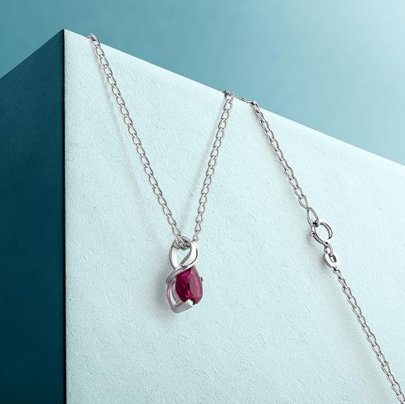 MIORE Gold Necklace for Women in 9 kt 375 White/Yellow Gold with Pear Shape Ruby/Emerald/Sapphire/Topaz/Aquamarine Gem Pendant Necklace with 45 cm Long Chain, Handmade Jewellery for Women