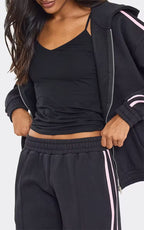 Oversized Mid Rise Contrast Stripe Straight Leg Joggers In Dark Navy