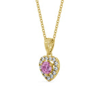 Arletta Heart Halo Pendant Pink Sapphire and Diamond 0.90ct in 18K Yellow Gold