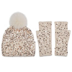 PEACH ACCESSORIES Sequin Balaclava Pompom Hat and Gloves Set